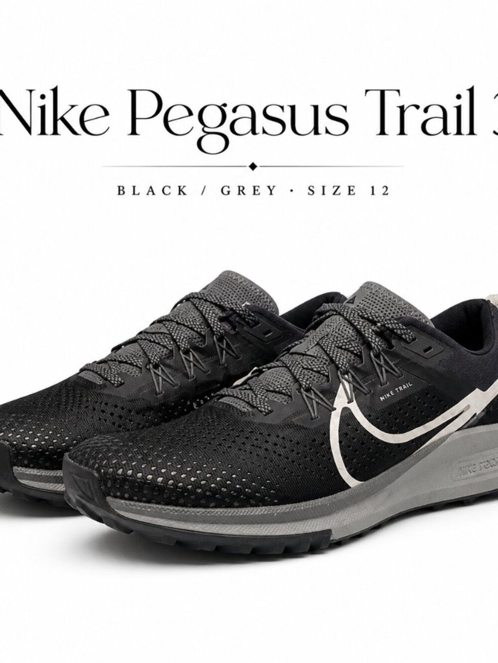 Nike Pegasus Trail 3 Size 12 Black Grey Running Shoes Trail Sneakers